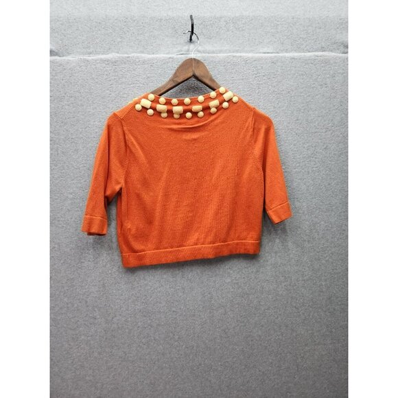 Banana Republic Orange Cardigan W/ Beaded Neckline Hook Eye Closure Mid-Sleeve W - Picture 6 of 6